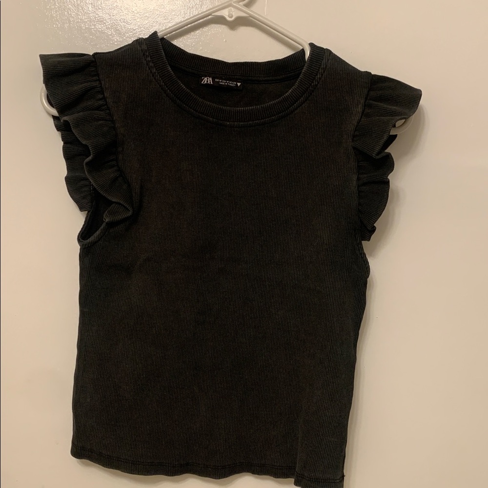 Black Ruffle Sleeve Top
